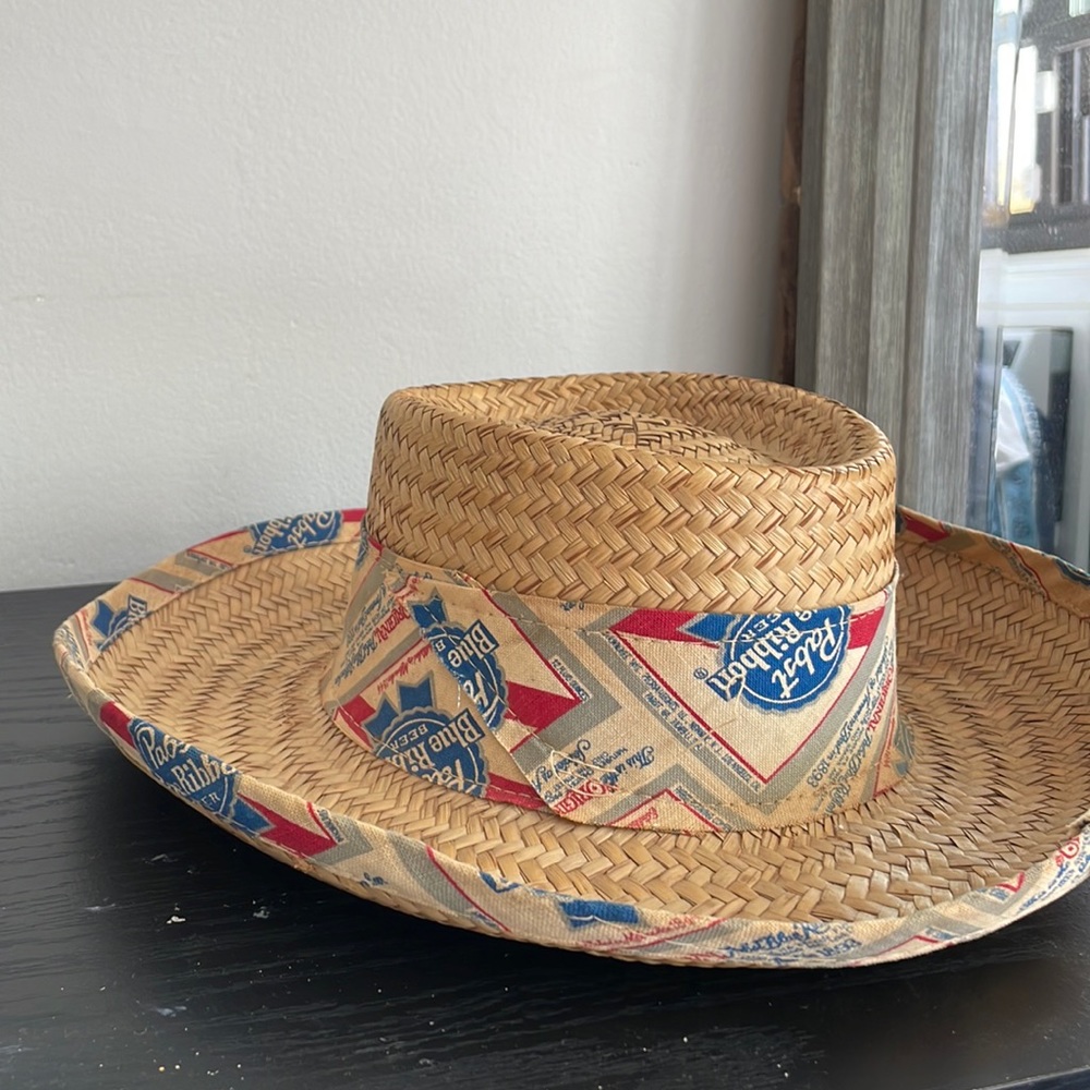Selling vintage pabst blue ribbon straw hat.